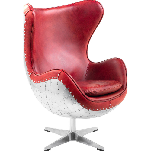 Brancaster Swivel Accent Chair in Red Top Grain Leather & Aluminum