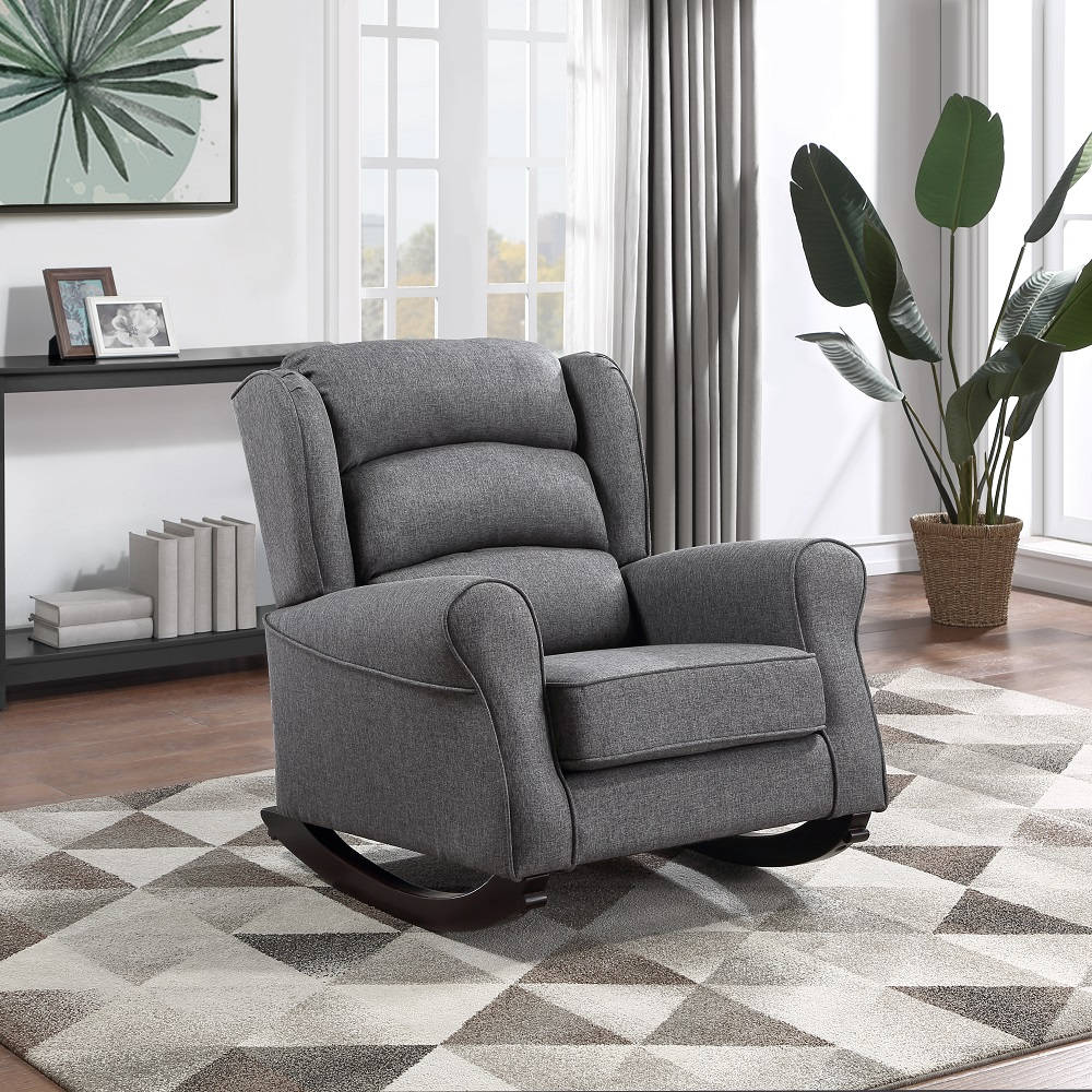 Acme AC02183 Fabien Accent Rocking Chair in Gray Fabric Wood