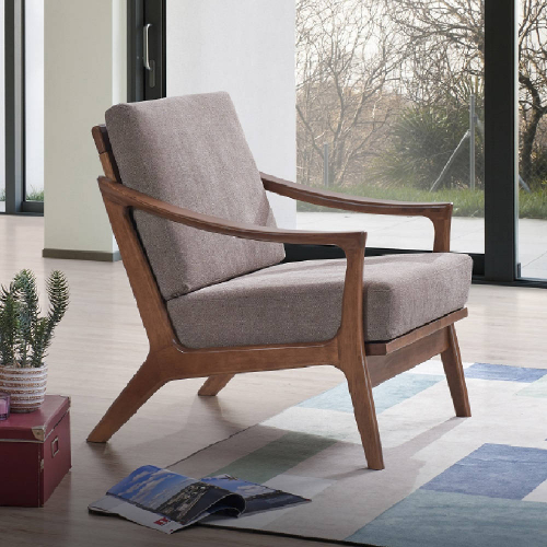 Lide Accent Chair in Light Brown Fabric & Wood Frame