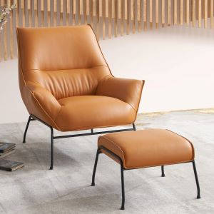 Jabel Accent Chair & Ottoman in Sandstone Top Grain Leather & Metal