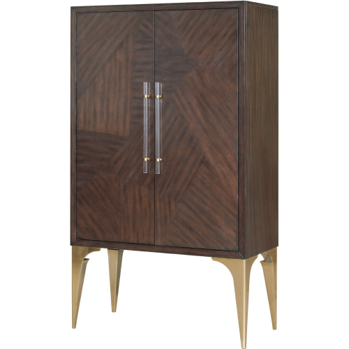 Andy Bar Cabinet in Brushed Brown Oak Finish & Champagne Metal