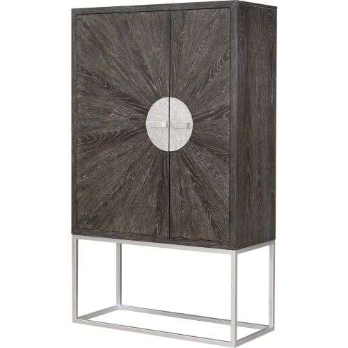 Andra Bar Cabinet in Hand Brushed Gray Oak Finish & Chrome