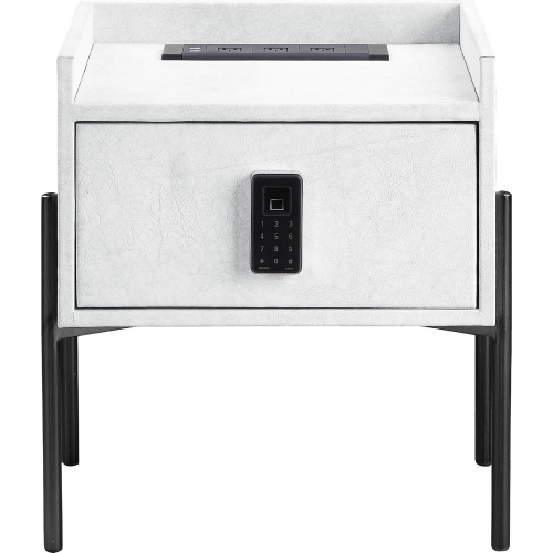 Metis Nightstand with USB in Vintage White Top Grain Leather