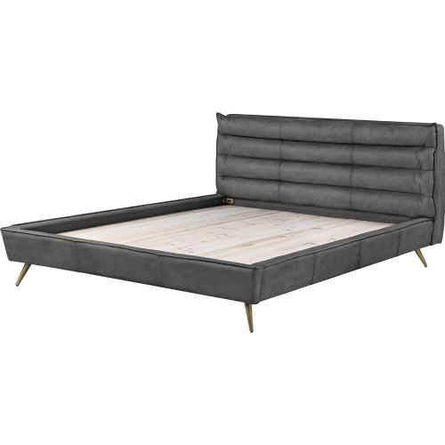 Doris Queen Bed in Channel Tufted Gray Top Grain Leather