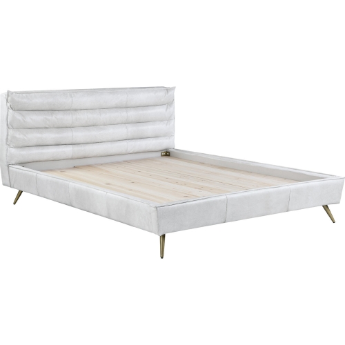 Doris King Bed in Channel Tufted Vntage White Top Grain Leather