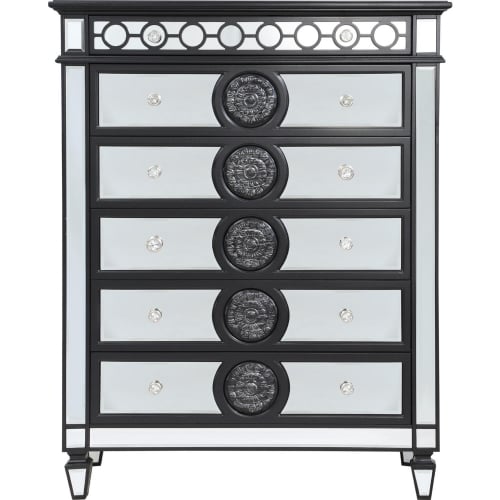 Varian II 6 Drawer Chest in Black & Glass Mirror Finish