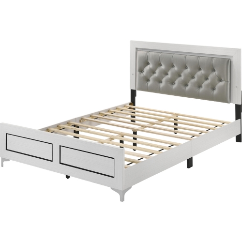 Casilda Eastern King Bed w/ LED in Gray Leatherette & White Finish