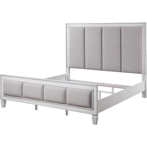 Katia King Bed in Gray Linen & White Finish