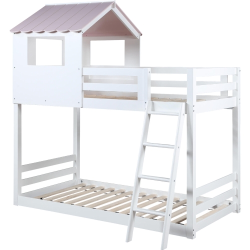 Solenne Twin over Twin Bunk Bed in White & Pink