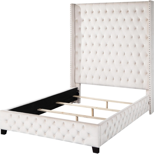 Fabrice King Bed in Tufted Beige Velvet Tall Headboard