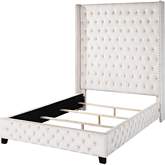 Fabrice Queen Bed in Tufted Beige Velvet Tall Headboard