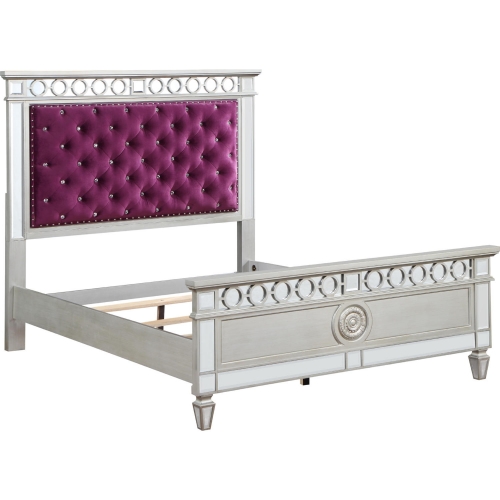 Varian Full Bed in Tufted Burgundy Velvet, Silver & Mirror