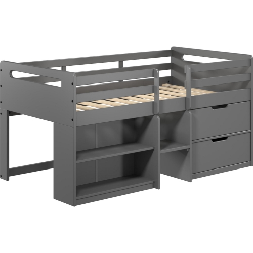 Fabiana Twin Loft Bed with Storage in Gray Wood