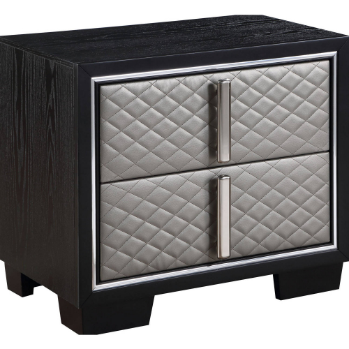 Nicola Nightstand in Diamond Quilted Silver Eco Leather & Black Finish