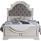 Florian Queen Bed in Tufted Gray Fabric & Antique White Finish Wood