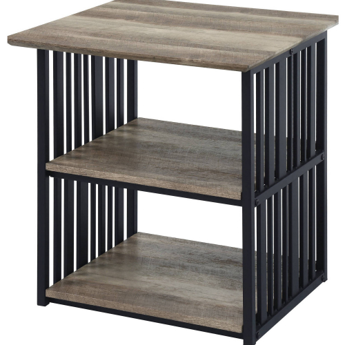 Zudora Nightstand in Antique Oak Finish & Sandy Gray Metal