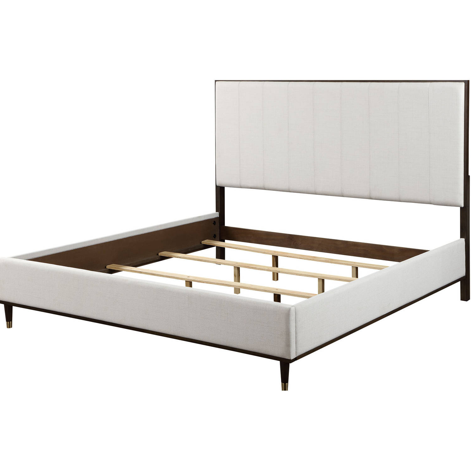 Acme BD02027Q Carena Queen Bed in Light Gray Fabric, White & Brown Finish