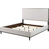 Carena King Bed in Light Gray Fabric, White & Brown Finish