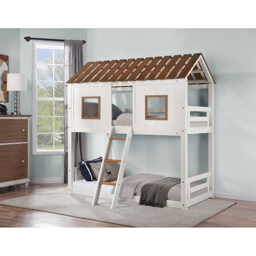 Inara Twin over Twin Bunk Bed in Cream & Rustic Oak Finish