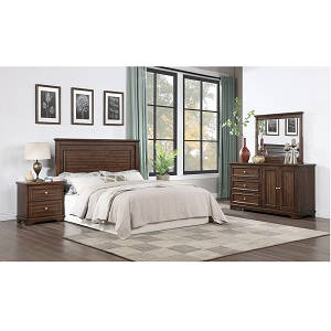 Franklin 4 Piece Queen Bedroom Set in Brushed Walnut Brown Finish