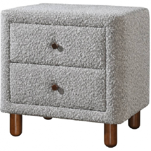 Cleo Nightstand in Gray Boucle Sherpa Style Fabric