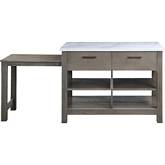 Feivel Kitchen Island with Pull Out Table in Faux Marble & Gray Finish