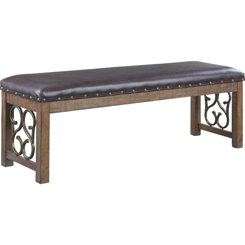 Raphaela Dining Bench in Black Leatherette & Cherry