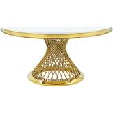 Fallon 59" Round Dining Table in White Faux Marble & Mirrored Gold Finish Steel