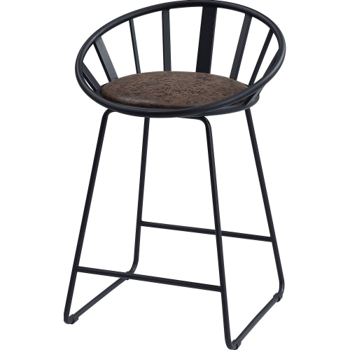 Zudora Counter Stool in Sandy Black Metal & Brown Leatherette (Set of 2)