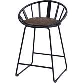 Zudora Counter Stool in Sandy Black Metal & Brown Leatherette (Set of 2)