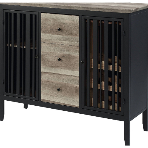 Zudora Server in Antique Oak Finish & Sandy Black Metal