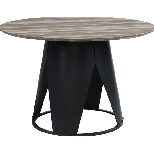 Zudora 47" Round Dining Table in Antique Oak Finish & Black Metal