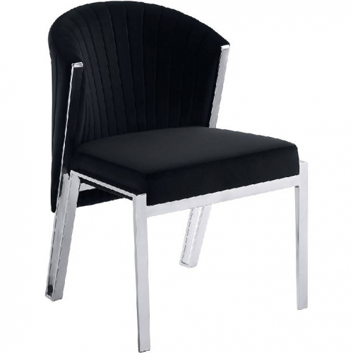 Fallon Dining Chair in Black Velvet & Mirrored Sliver Steel (Set of 2)