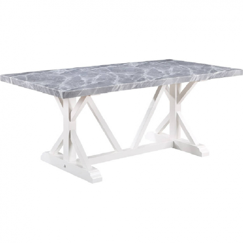 Hollyn 78" Dining Table in Gray Faux Marble & White Finish