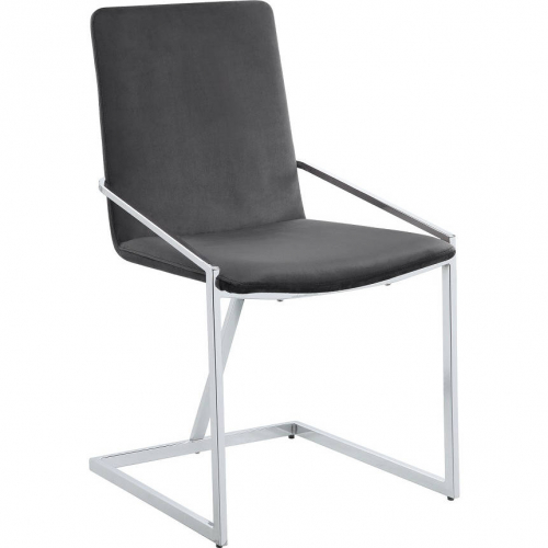 Kameryn Dining Chair in Gray Velvet & Chrome Finish