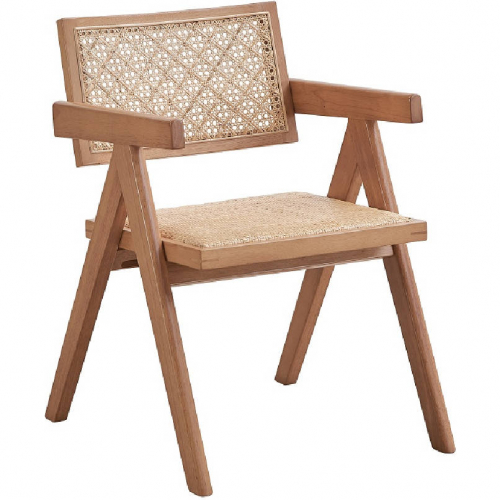 Velentina Dining Arm Chair in Rattan & Light Walnut Finish (Set of 2)