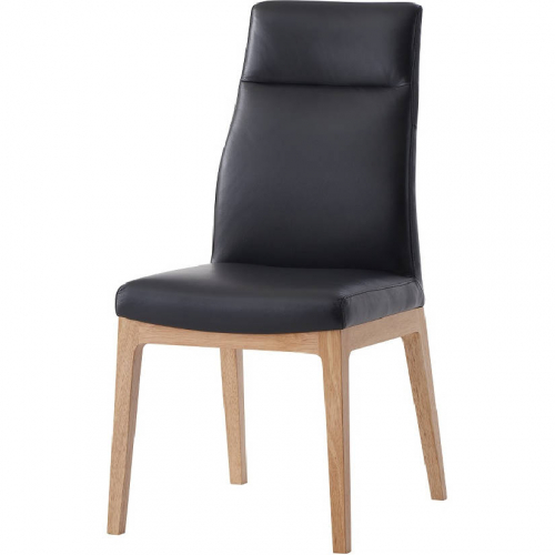 Raquan Dining Chair in Black Leather & Wood (Set of 2)