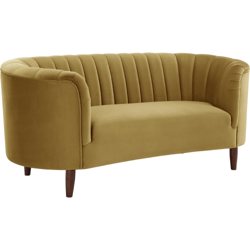 Millephri Loveseat in Channel Tufted Olive Yellow Velvet