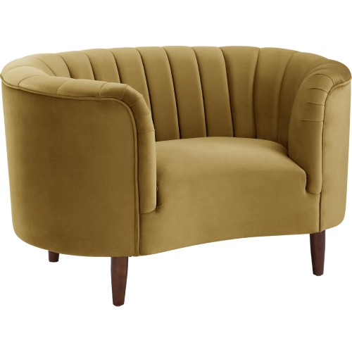 Millephri Accent Chair in Channel Tufted Olive Yellow Velvet