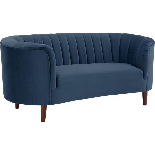 Millephri Loveseat in Channel Tufted Blue Velvet