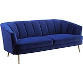 Eivor Sofa in Channel Tufted Blue Velvet & Gold Metal