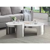 Abilene 2 Piece Nesting Cocktail Coffee Table Set in Faux Marble & Silver