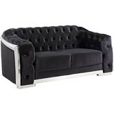 Pyroden Loveseat in Tufted Black Velvet & Chrome Metal