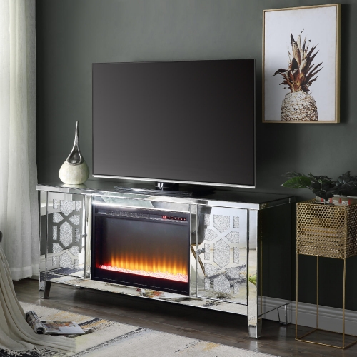 Noralie 59" Fireplace TV Stand in Mirror & Faux Diamonds