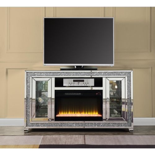 Noralie 59" Fireplace TV Stand in Mirror & Faux Diamonds