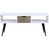 Halima Coffee Table in White, Wood & Black Metal