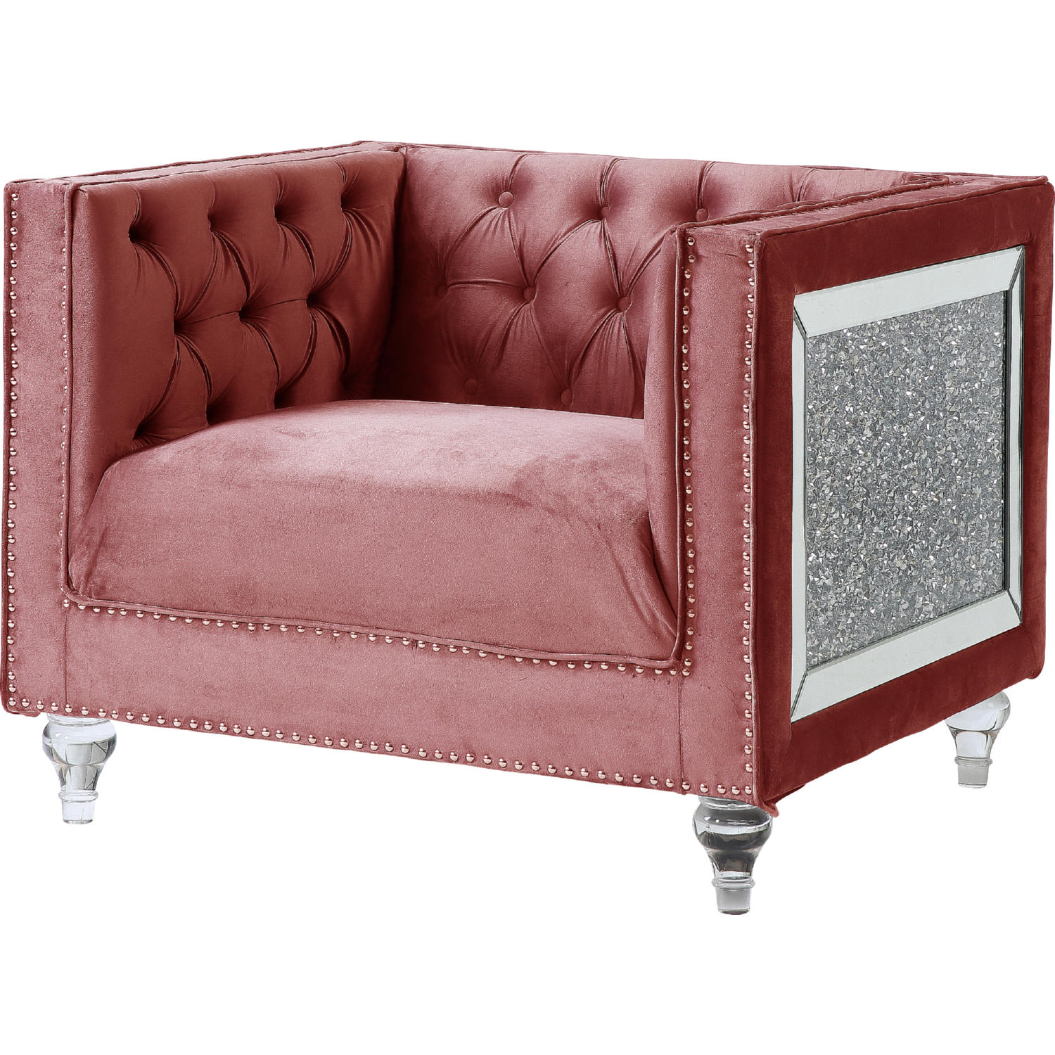 Acme LV00329 HeiberoII Accent Chair In Tufted Pink Velvet, Faux Diamond ...