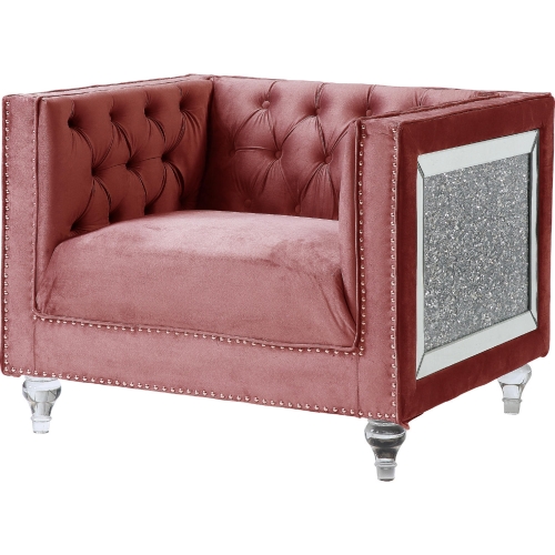 HeiberoII Accent Chair in Tufted Pink Velvet, Faux Diamond & Acrylic