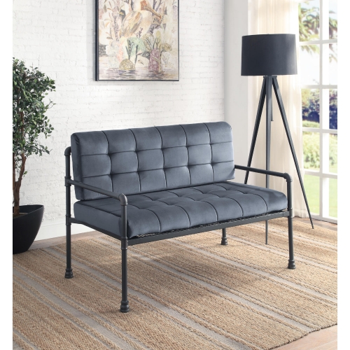 Brantley Loveseat in Tufted Gray Velvet & Sandy Gray Metal