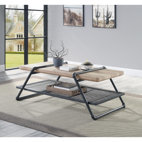 Brantley Coffee Table in Oak & Sandy Gray Metal